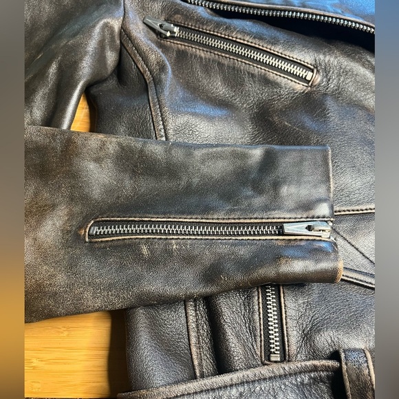 EUC Veda- Brown Leather Distressed Moto Jacket. Size XS - Picture 12 of 13